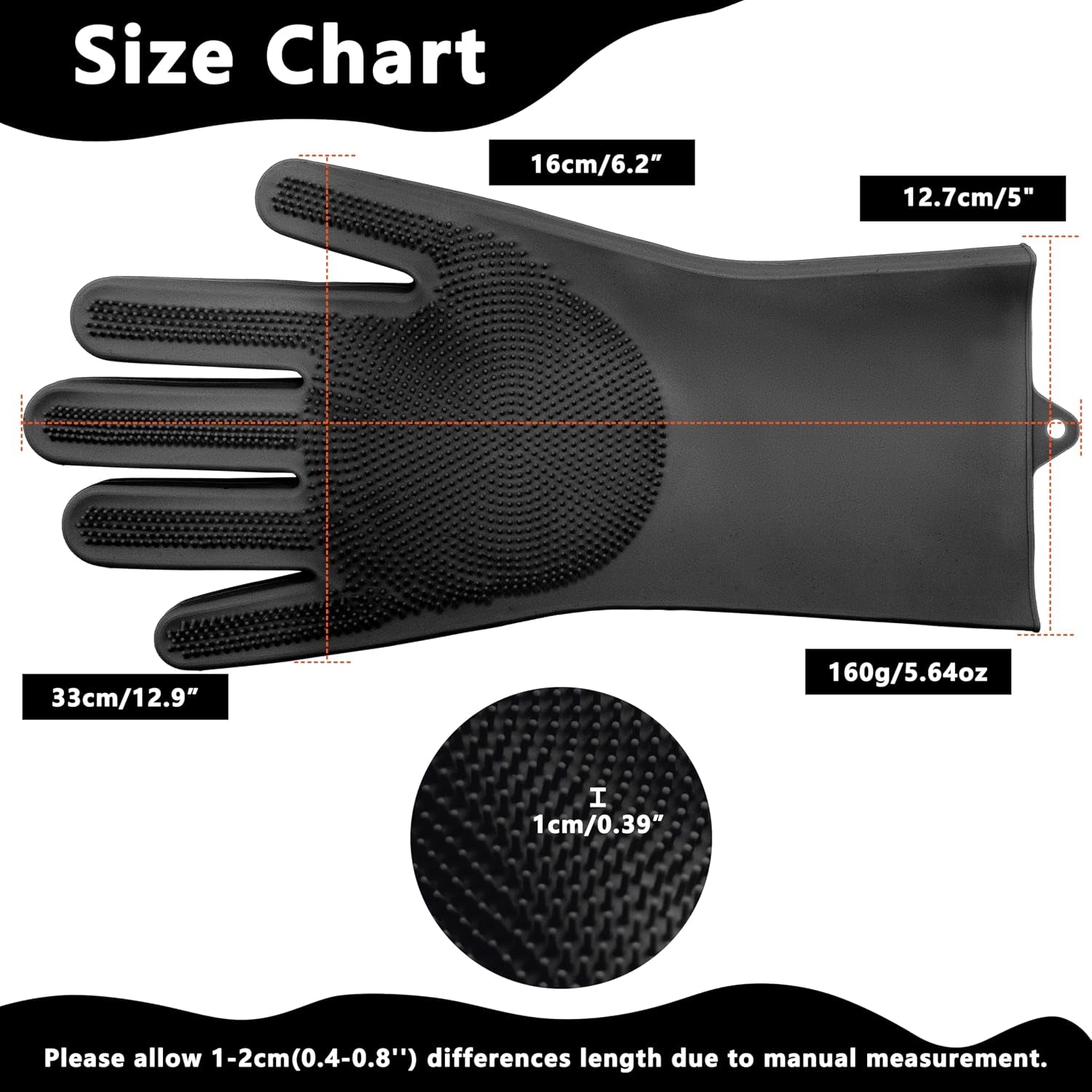 Pet Grooming Gloves—Dog Washing Gloves with High-Density Teeth, Dog Bath Scrubber with Enhanced Five Finger Design, Silicone Gloves for Dogs and Cats Bathing, Massage (Dark)