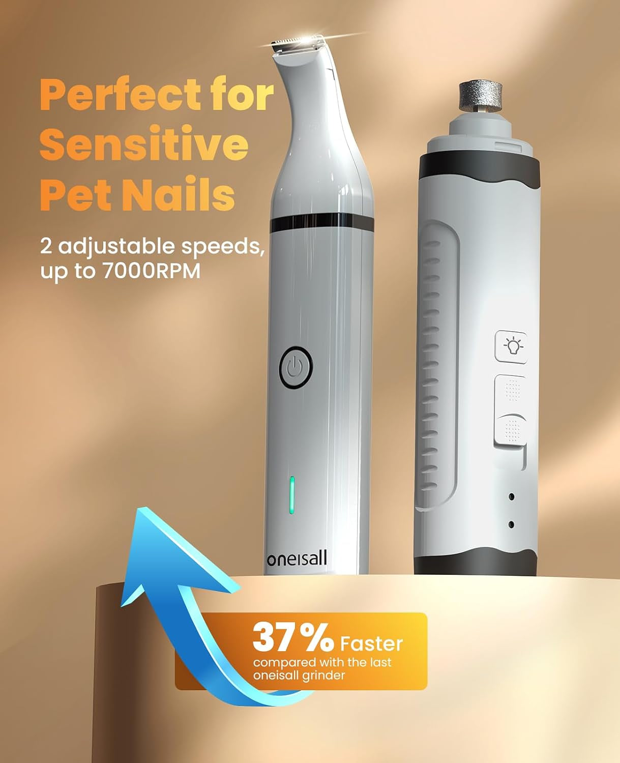 Dog Nail Grinder and Paw Trimmer Kit 3 in 1 Quiet Rechargeable Electric Pet Nail Grinder with 2 LED Lights and Cordless Dog Grooming Safe Clippers