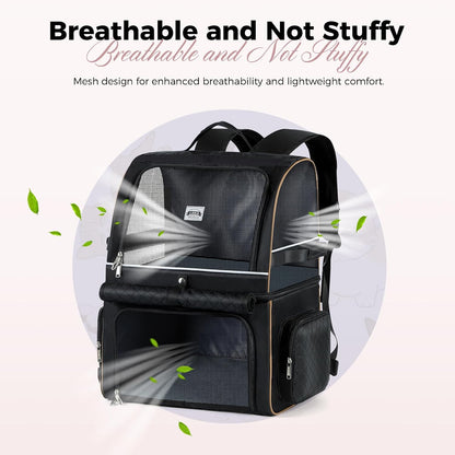 Double Cat Backpack Carrier for 2 Cats, Double-Compartment Pet Carrier Backpack for Two Small Cat or One Medium Cat, Cats Carrier Backpack Dog Carrier Backpack Fits up to 24 Lbs,Black