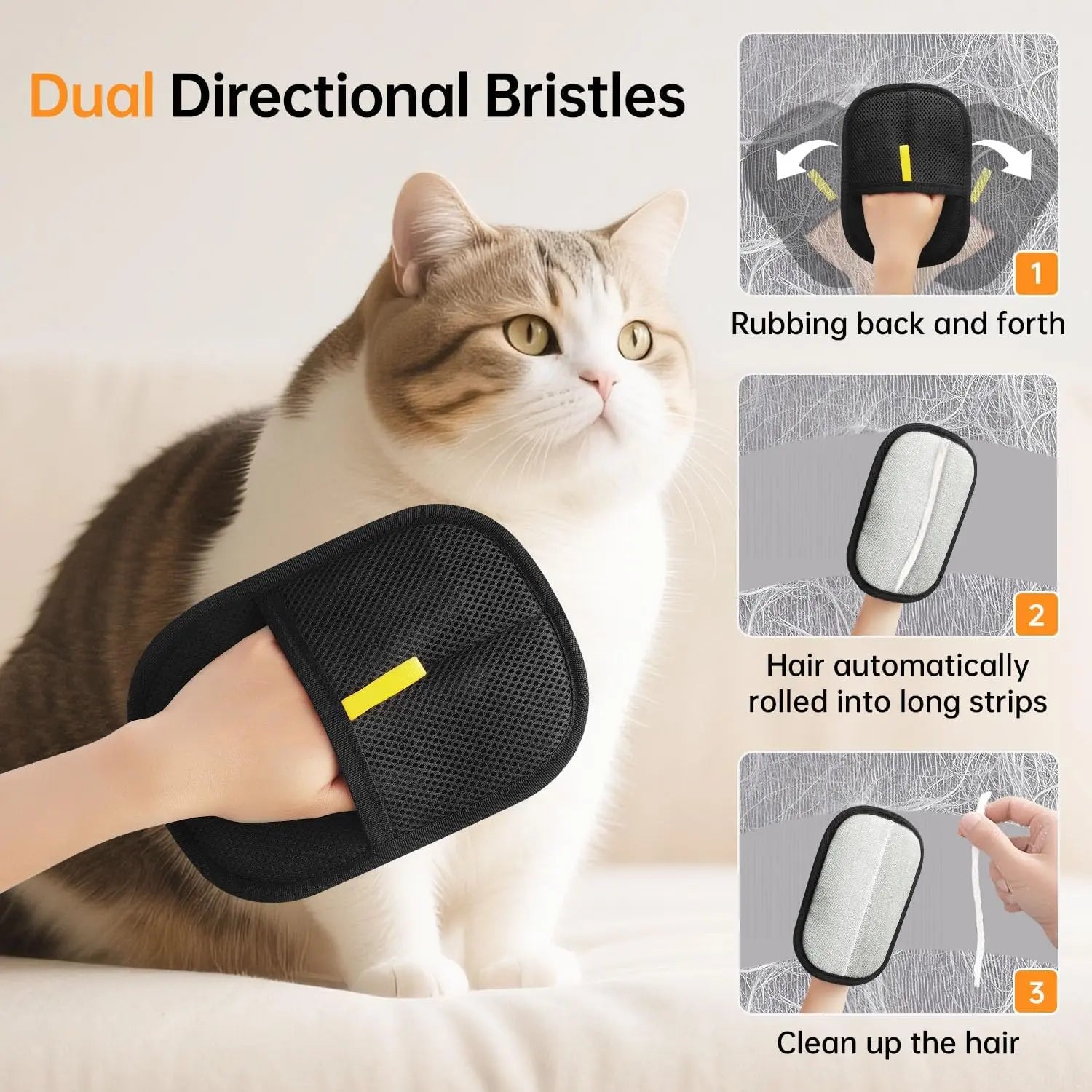Pet Hair Remover Gloves for Cats & Dogs, Electrostatic Pet Hair Removal Gloves Brush for Pets Hair, Upgraded Animal Fur Removal Tool, Reusable Cats & Dogs Grooming Gloves for Hair Electro Static Gloves