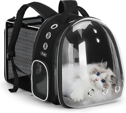 Cat Backpack Carrier, Expandable Large Space Cat Bubble Backpack for Kitty Small Dog up to 18Lbs, Transparent Pet Carrier for Travel, Hiking