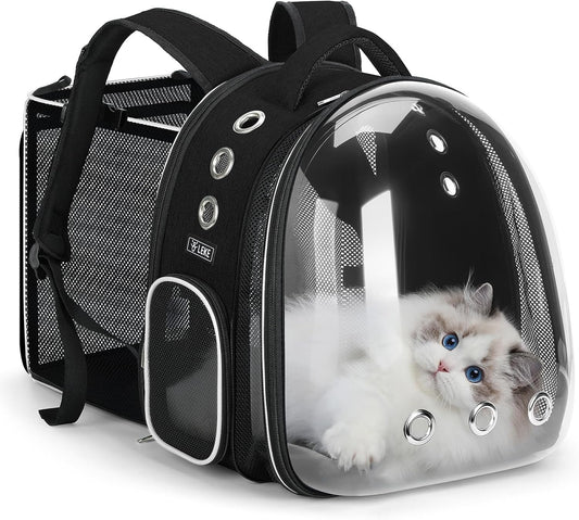 Cat Backpack Carrier, Expandable Large Space Cat Bubble Backpack for Kitty Small Dog up to 18Lbs, Transparent Pet Carrier for Travel, Hiking