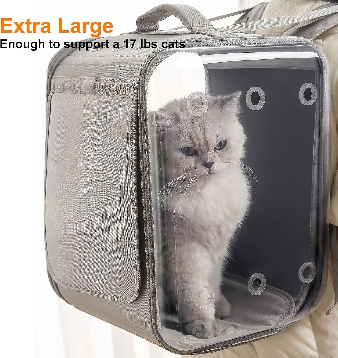 Cat Backpack Carrier Large Pet Backpack Carrier, 17Lbs Load-Bearing Ventilated Design Dog Backpack Carrier for Small Dogs, Sturdy Cat Bubble Backpack for Travel, Hiking & Outdoor Use, Grey