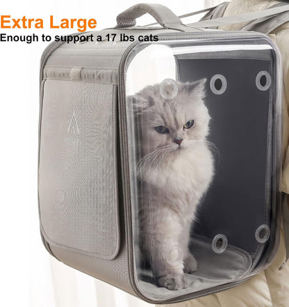 Cat Backpack Carrier Large Pet Backpack Carrier, 17Lbs Load-Bearing Ventilated Design Dog Backpack Carrier for Small Dogs, Sturdy Cat Bubble Backpack for Travel, Hiking & Outdoor Use, Grey