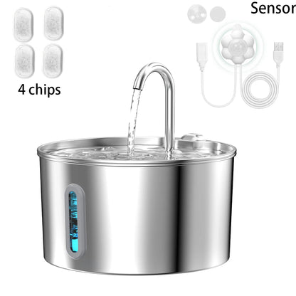 2.2L Stainless Steel Pet Water Fountain, Artesian Water Fountain for Cats, Ultra-Quiet Water Pump with Filter