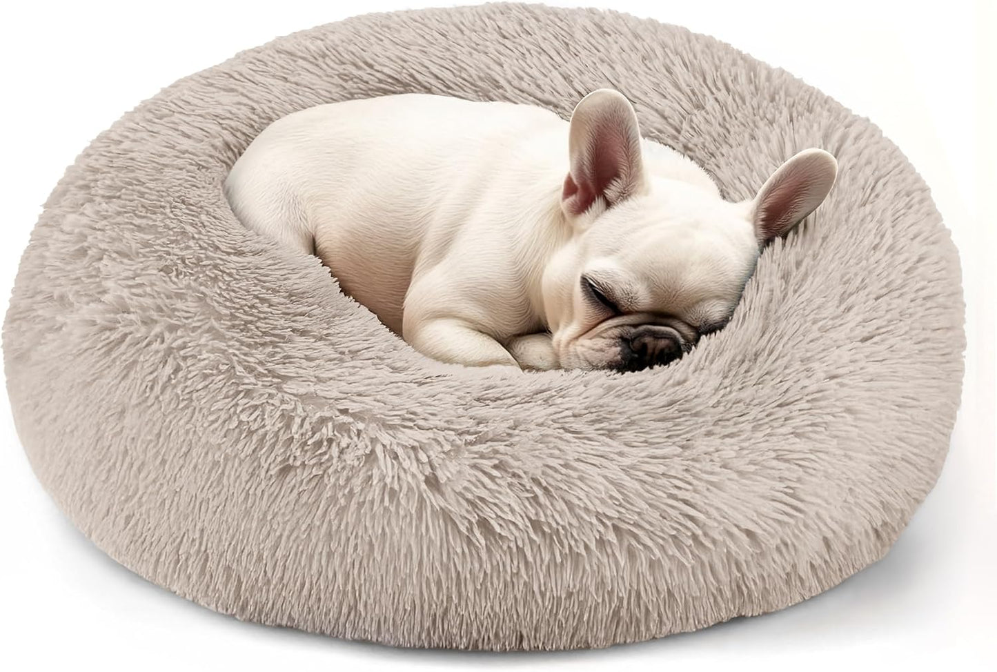 Dog & Cat Bed, 20In Cat Beds for Indoor Cats, Calming Donut Bed for Puppy and Kitten, Washable round Fluffy Pet Bed for Small Medium Dogs and Cats (Brown)
