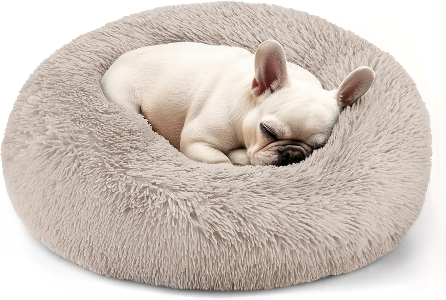 Dog & Cat Bed, 20In Cat Beds for Indoor Cats, Calming Donut Bed for Puppy and Kitten, Washable round Fluffy Pet Bed for Small Medium Dogs and Cats (Brown)