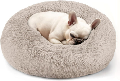 Dog & Cat Bed, 20In Cat Beds for Indoor Cats, Calming Donut Bed for Puppy and Kitten, Washable round Fluffy Pet Bed for Small Medium Dogs and Cats (Brown)