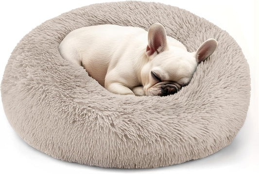 Dog & Cat Bed, 20In Cat Beds for Indoor Cats, Calming Donut Bed for Puppy and Kitten, Washable round Fluffy Pet Bed for Small Medium Dogs and Cats (Brown)
