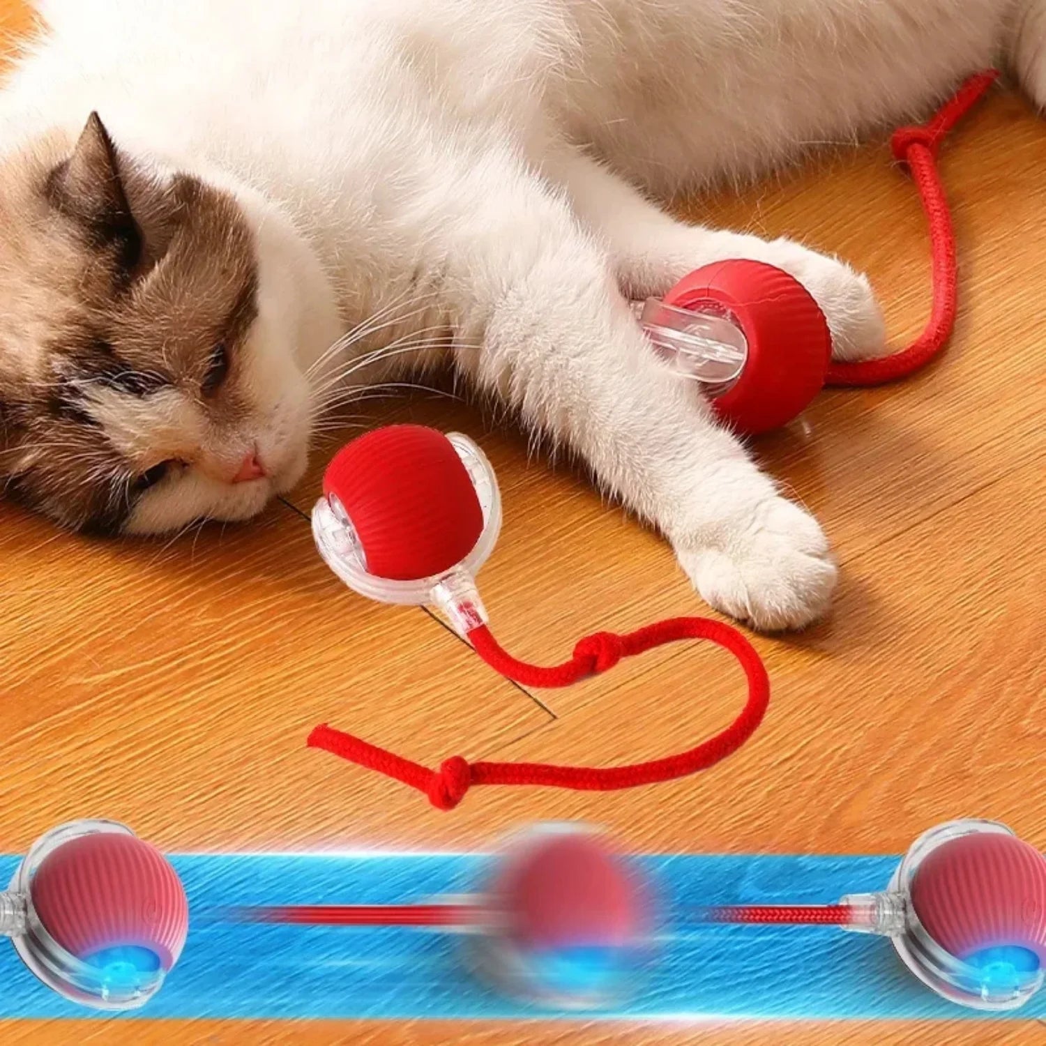 Cat Ball with a Tail Rope, Electric Self-Rolling Pet Funny Ball with LED Lights, Interactive Jumping Ball, Kittens, Puppies Toy (Red)