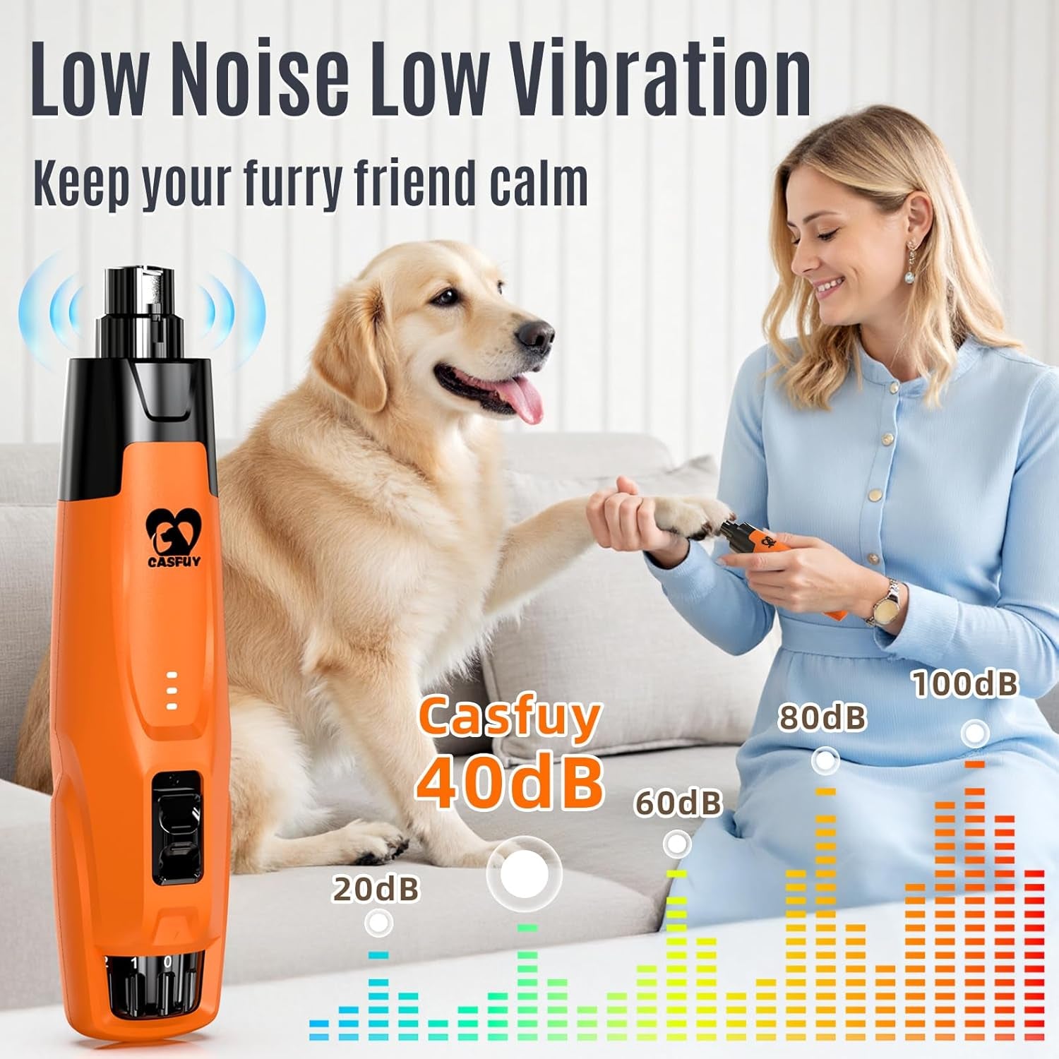 New 6-Speed Dog Nail Grinder - 50% More Power Dog Nail Trimmers with 2 LED Lights Quiet 7H Running Time Electric Pet Nail Grinder File Toenail Grinder for Large Medium Small Dogs & Cats (OR)