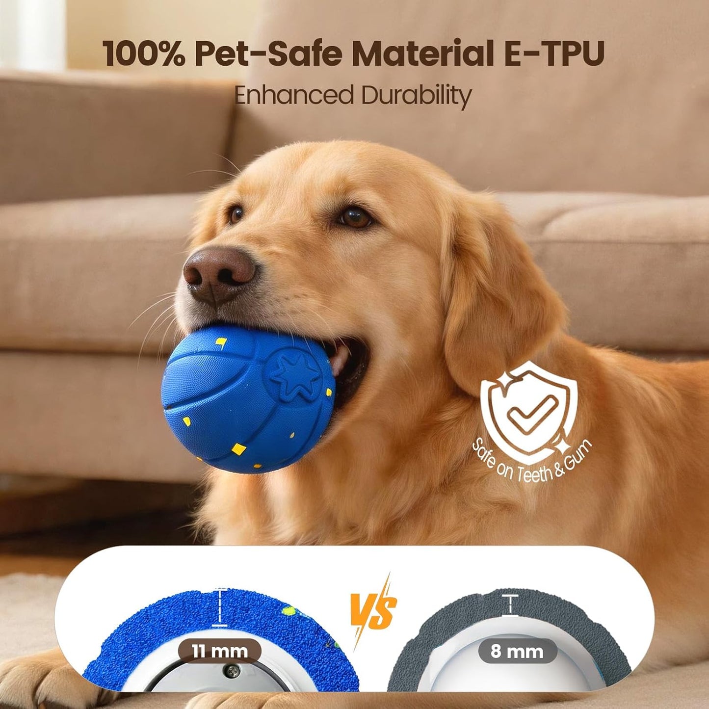 Interactive Dog Ball, Automatic Rolling Dog Toys with 3 Play Modes, E-TPU Material Dog Balls, IP65 Waterproof Interactive Dog Toys for Medium Dogs(Blue)