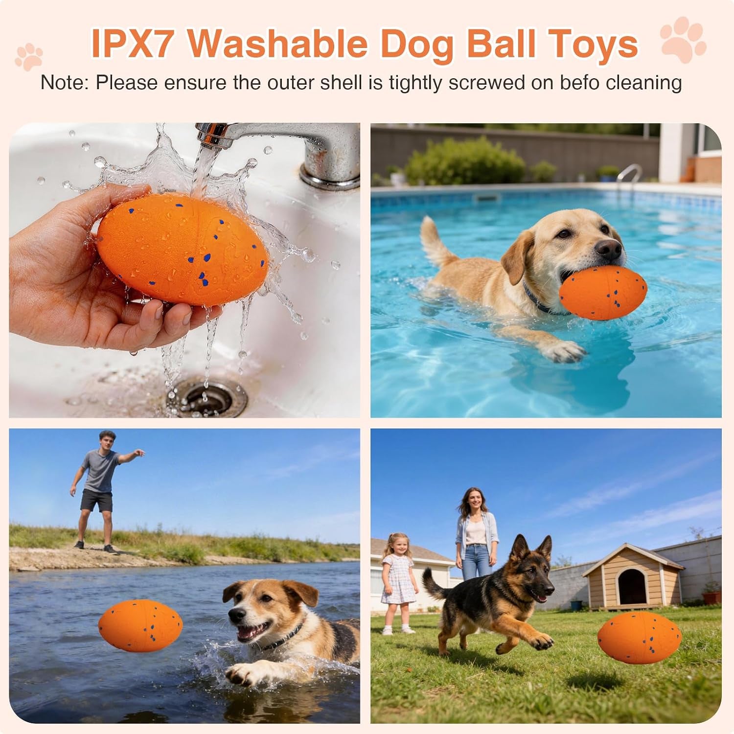 Interactive Dog Toy, Pet Ball Toys Automatic Moving Bouncing and Rotating, Solid E-TPU Material, IPX7 Waterproof Active Rolling Balls for Small, Medium and Large Dogs(Vorange)