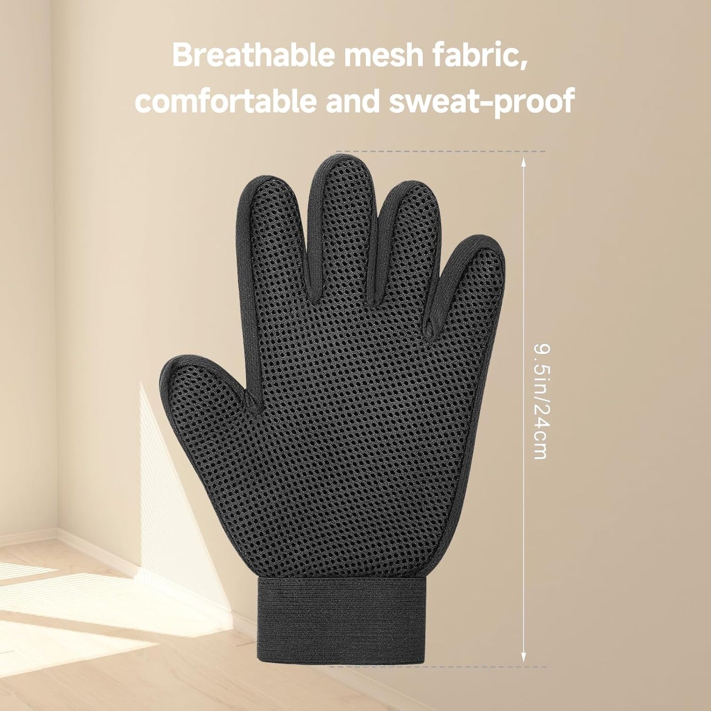 Pet Hair Removal Glove for Dogs & Cats, 2-Pack Gray | 2-In-1 Deshedding Brush and Massage Mitt for Shedding Control, Bathing and Washing, Safe for Short or Long Hair Pets